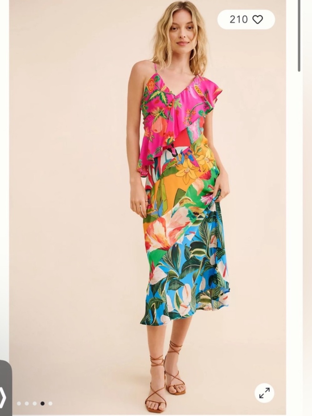 FARM RIO MIXED FLOWERY RUFFLE ONE SHOULDER DRESS